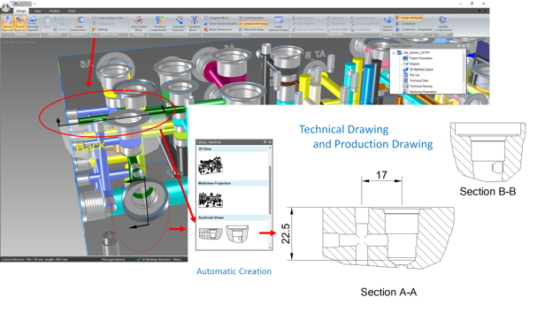 Displaying Section Views in Technical Drawings